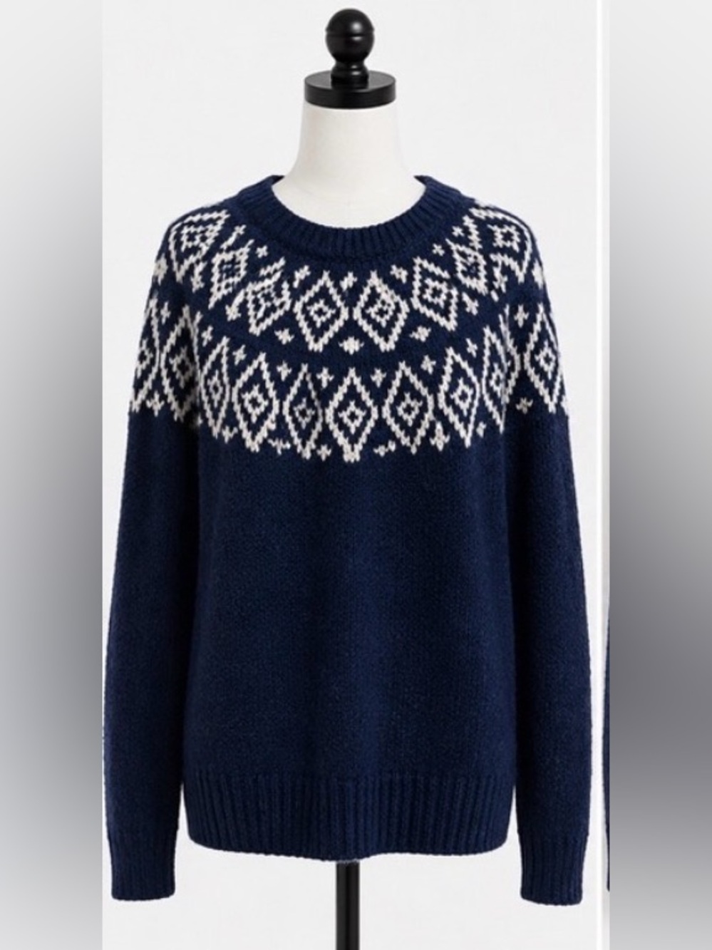 Abercrombie & Fitch Navy and White Fair Isle Crewneck Sweater medium